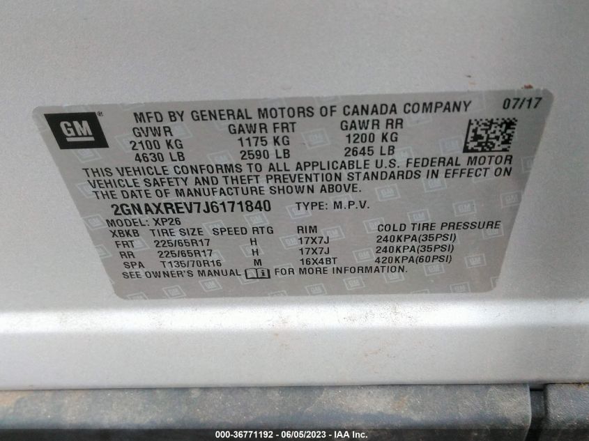 2018 CHEVROLET EQUINOX LS - 2GNAXREV7J6171840