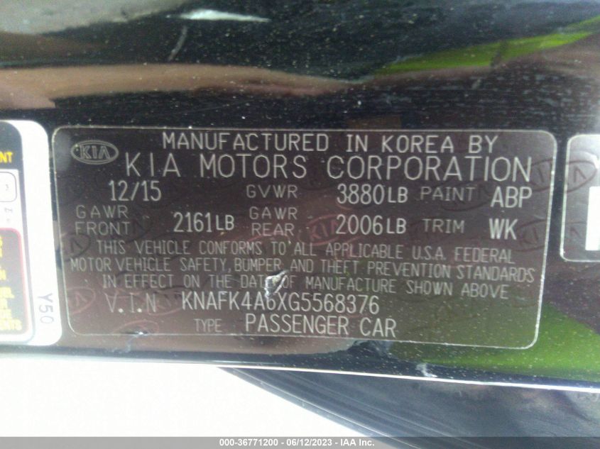 2016 KIA FORTE LX - KNAFK4A6XG5568376
