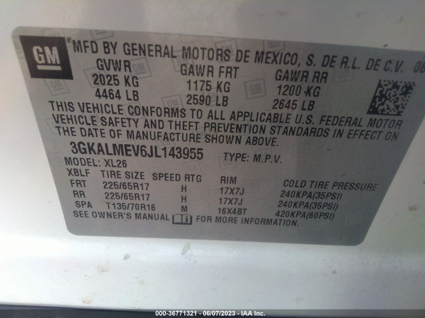 2018 GMC TERRAIN SLE - 3GKALMEV6JL143955