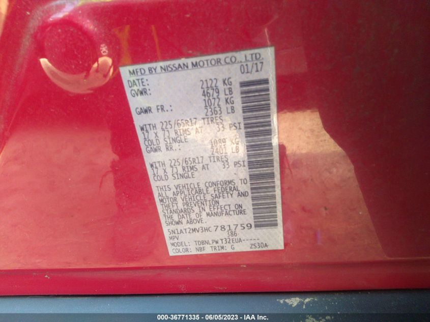 2017 NISSAN ROGUE S - 5N1AT2MV3HC781759