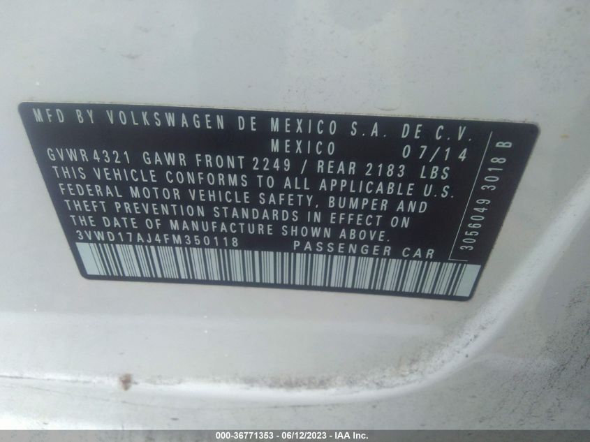 2015 VOLKSWAGEN JETTA SEDAN 1.8T SE - 3VWD17AJ4FM350118