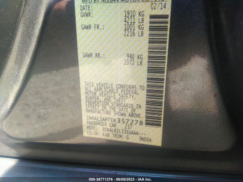 2014 NISSAN ALTIMA 2.5 S - 1N4AL3AP7EN357278