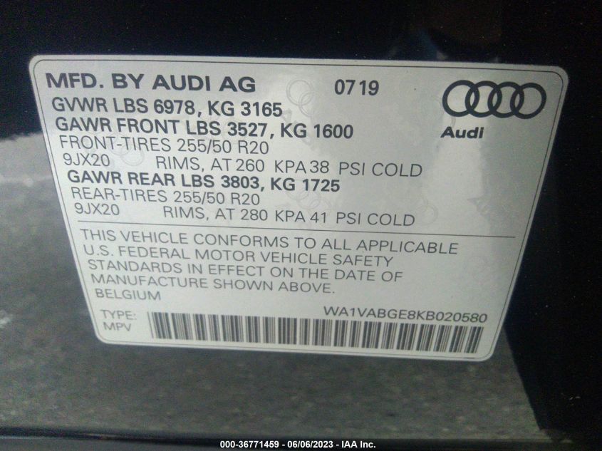 2019 AUDI E-TRON PRESTIGE - WA1VABGE8KB020580
