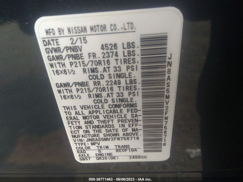 2015 NISSAN ROGUE SELECT S - JN8AS5MV2FW756716