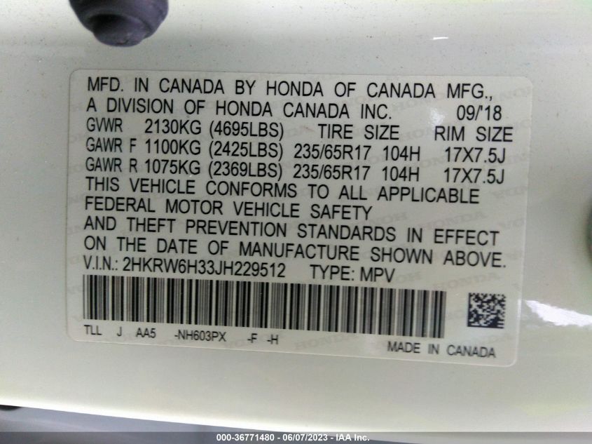 2018 HONDA CR-V LX - 2HKRW6H33JH229512