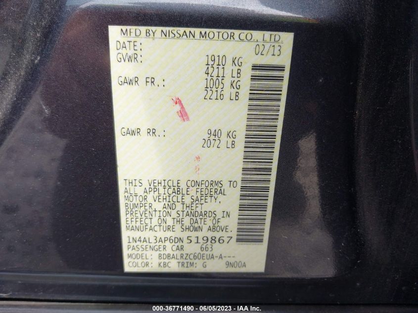 2013 NISSAN ALTIMA 2.5 S - 1N4AL3AP6DN519867