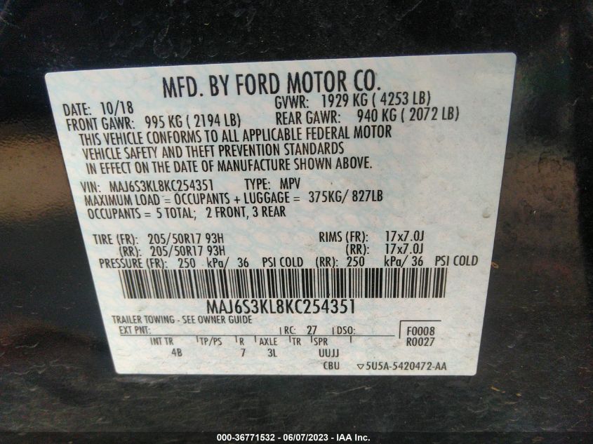2019 FORD ECOSPORT TITANIUM - MAJ6S3KL8KC254351
