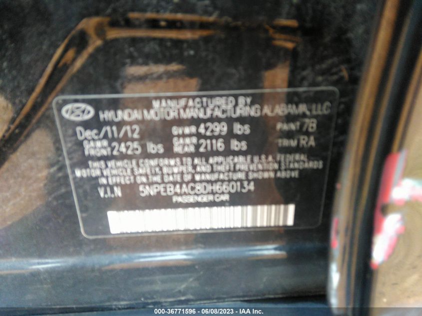 2013 HYUNDAI SONATA GLS - 5NPEB4AC8DH660134