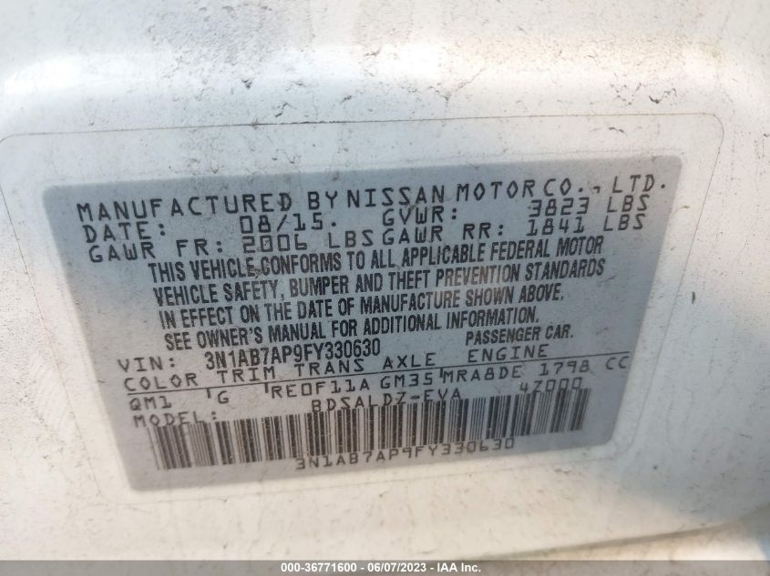 2015 NISSAN SENTRA SV - 3N1AB7AP9FY330630