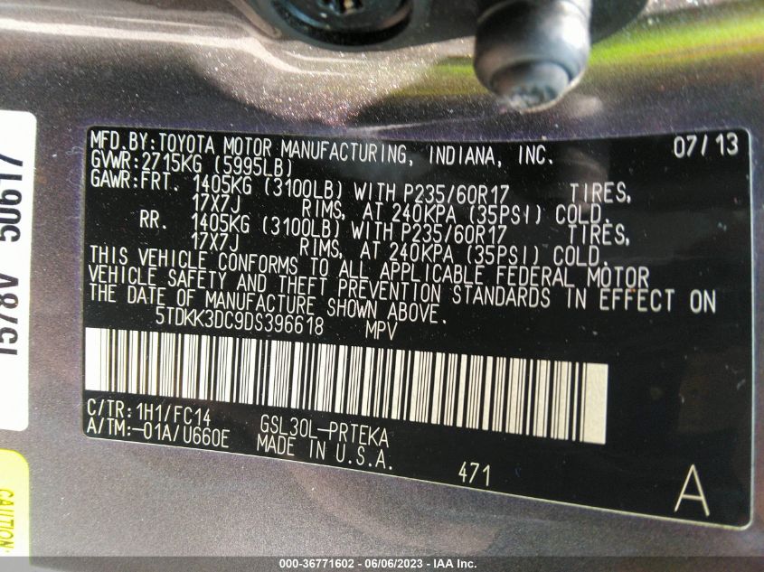 2013 TOYOTA SIENNA LE - 5TDKK3DC9DS396618