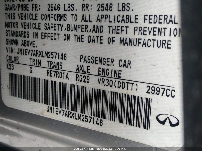2020 INFINITI Q50 3.0T LUXE - JN1EV7ARXLM257146