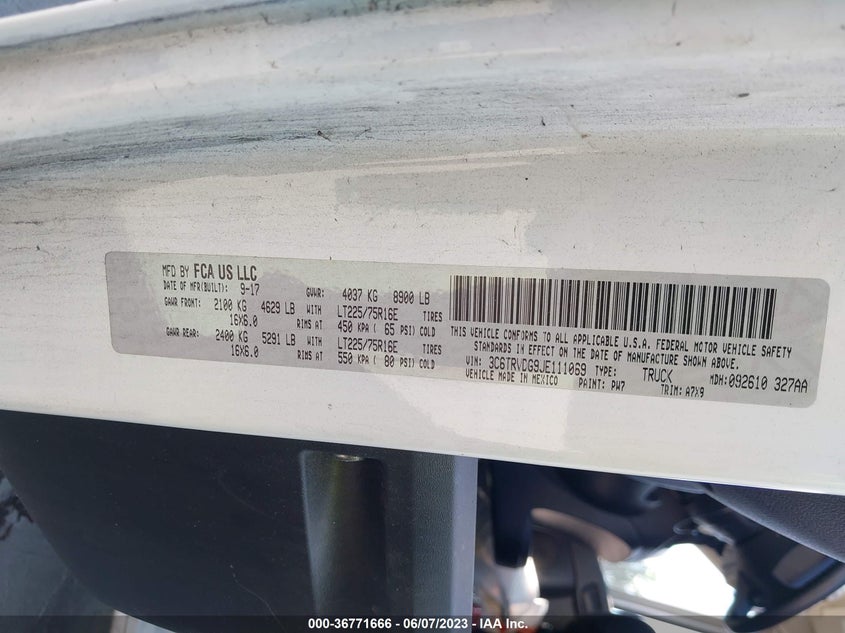 VIN 3C6TRVDG9JE111069 2018 RAM PROMASTER CARGO VAN