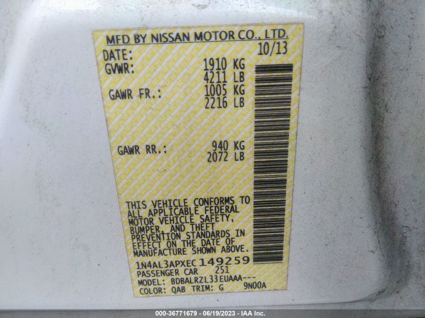 2014 NISSAN ALTIMA 2.5 S - 1N4AL3APXEC149259