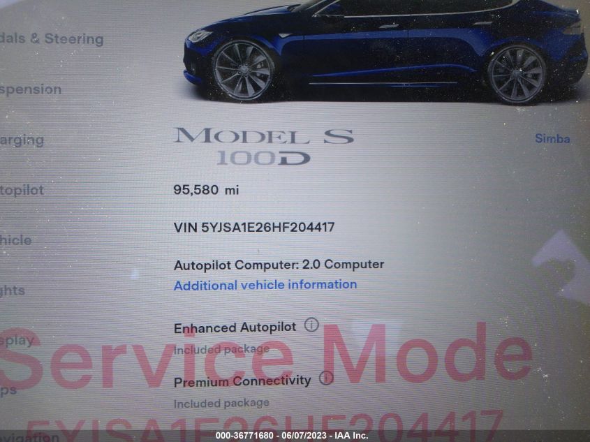 2017 TESLA MODEL S 100D/90D/75D/60D/P100D - 5YJSA1E26HF204417