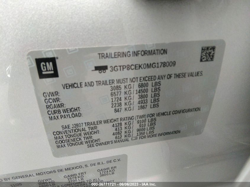 2021 GMC SIERRA 1500 ELEVATION - 3GTP8CEK0MG178009