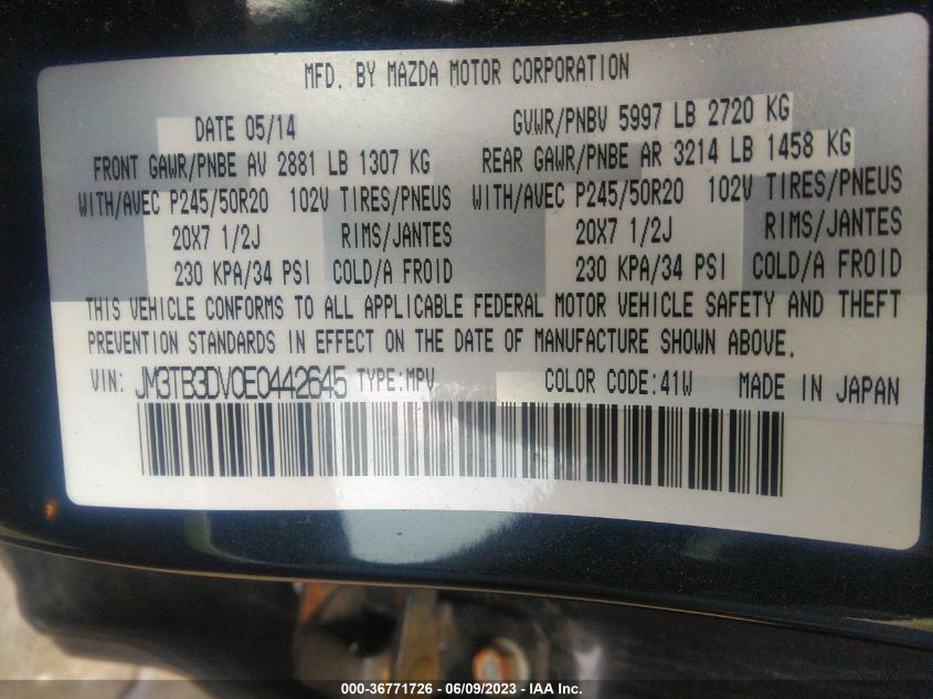 2014 MAZDA CX-9 GRAND TOURING - JM3TB3DV0E0442645