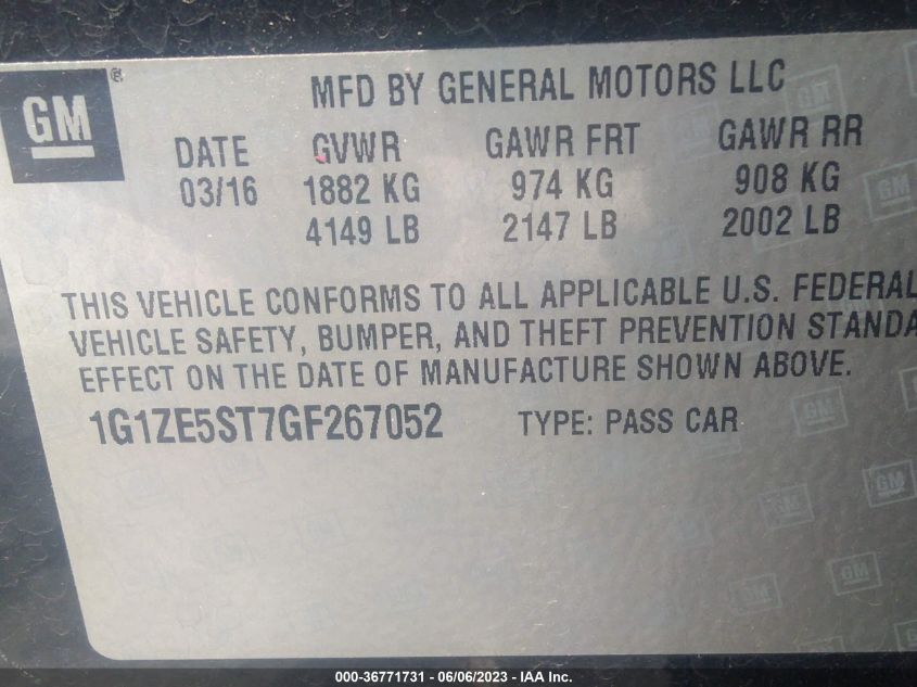 2016 CHEVROLET MALIBU LT - 1G1ZE5ST7GF267052