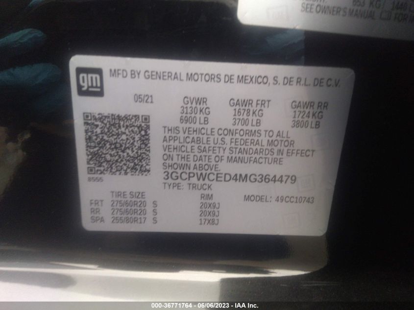 2021 CHEVROLET SILVERADO 1500 LT - 3GCPWCED4MG364479