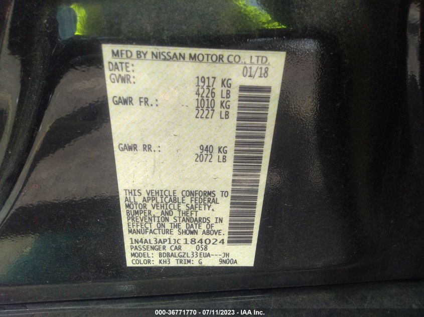 2018 NISSAN ALTIMA 2.5 S - 1N4AL3AP1JC184024