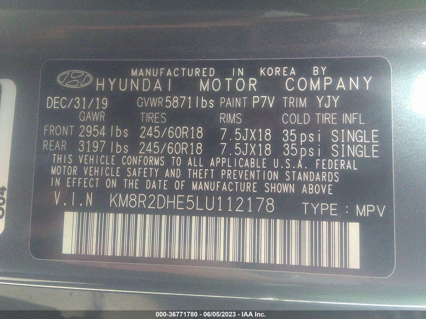 VIN KM8R2DHE5LU112178 2020 HYUNDAI PALISADE SEL