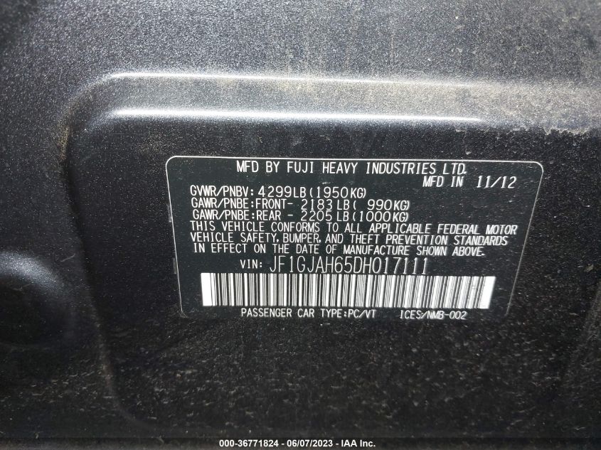 2013 SUBARU IMPREZA SEDAN LIMITED - JF1GJAH65DH017111