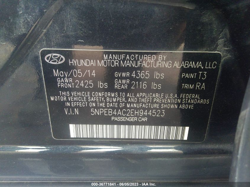 2014 HYUNDAI SONATA GLS - 5NPEB4AC2EH944523