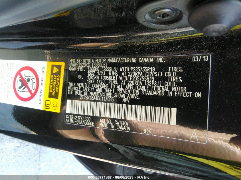 2013 LEXUS RX 350 - 2T2ZK1BA4DC117035