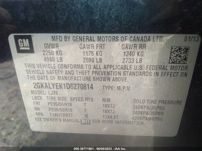 2013 GMC TERRAIN DENALI - 2GKALYEK1D6270814