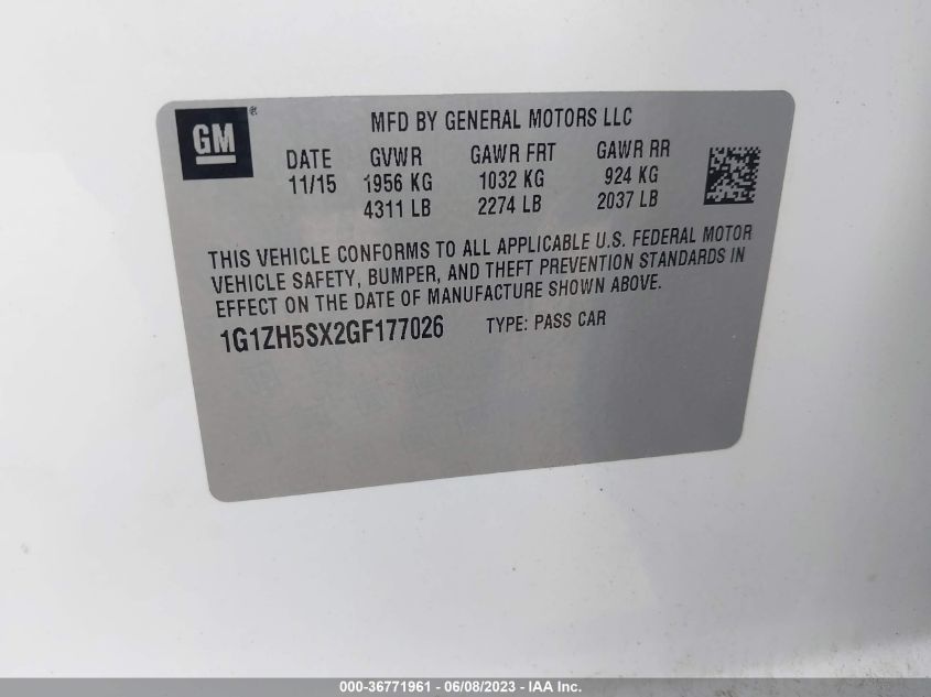 2016 CHEVROLET MALIBU PREMIER - 1G1ZH5SX2GF177026