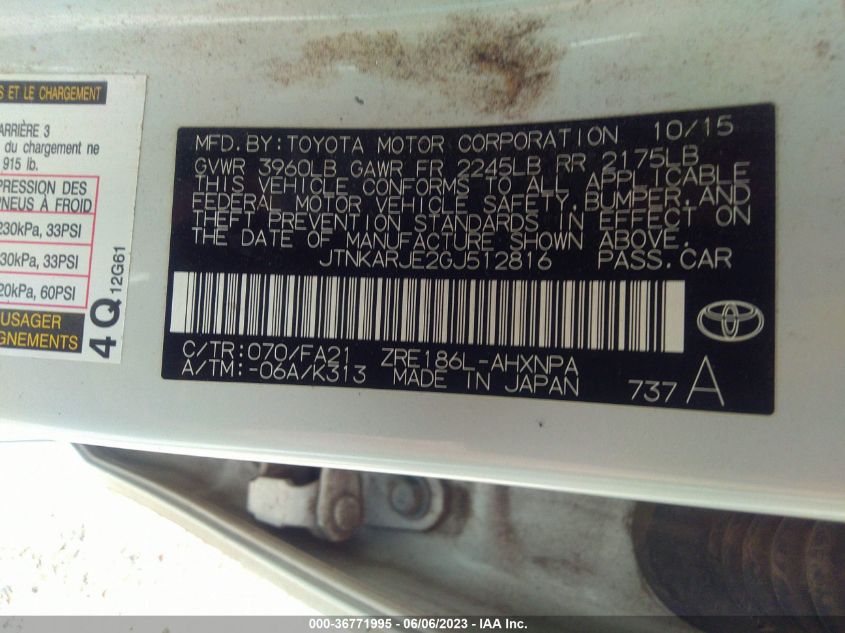 2016 TOYOTA SCION IM - JTNKARJE2GJ512816
