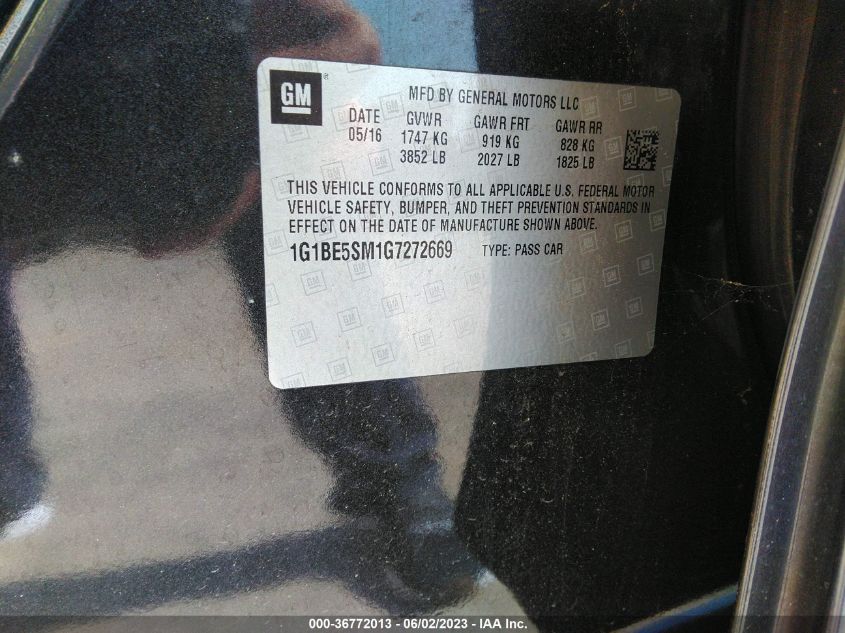 2016 CHEVROLET CRUZE LT - 1G1BE5SM1G7272669
