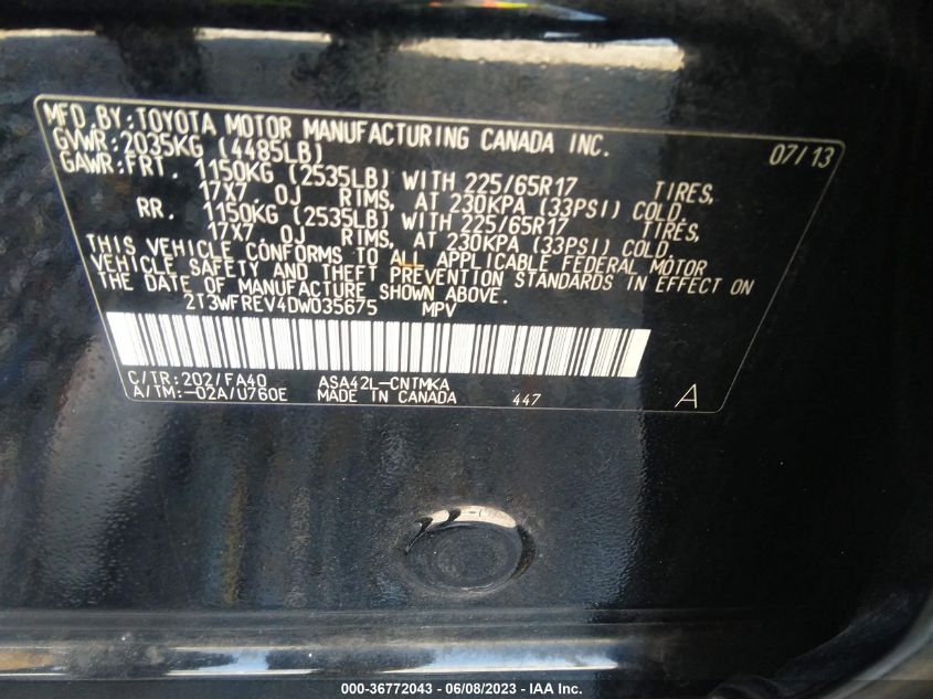 2013 TOYOTA RAV4 XLE - 2T3WFREV4DW035675