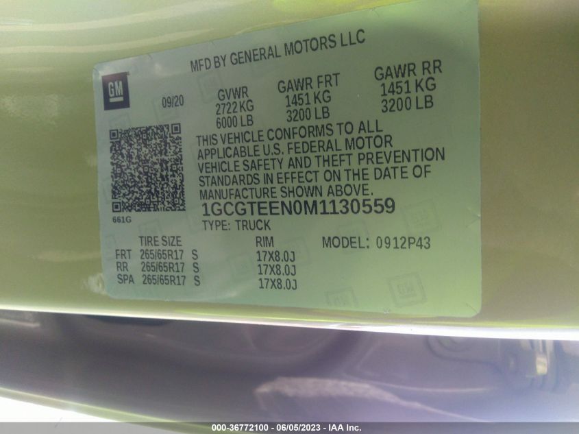 2021 CHEVROLET COLORADO 4WD ZR2 - 1GCGTEEN0M1130559