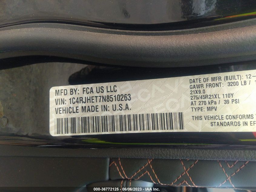 2022 JEEP GRAND CHEROKEE SUMMIT RESERVE - 1C4RJHET7N8510263