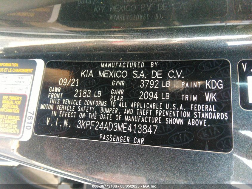 2021 KIA FORTE LXS - 3KPF24AD3ME413847