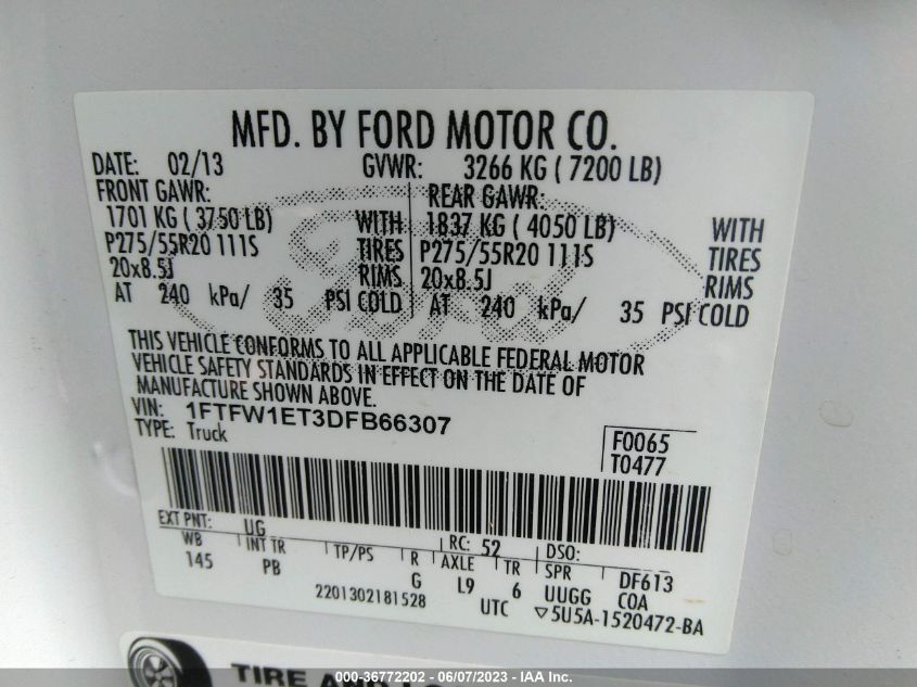2013 FORD F-150 XL/XLT/FX4/LARIAT - 1FTFW1ET3DFB66307