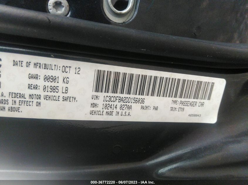 2013 DODGE DART SXT - 1C3CDFBA2DD156036