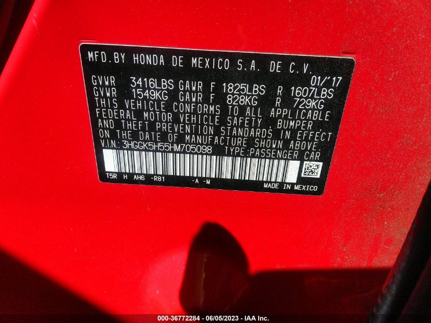 2017 HONDA FIT LX - 3HGGK5H55HM705098
