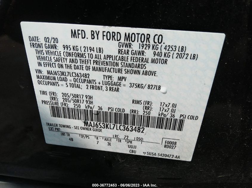 2020 FORD ECOSPORT TITANIUM - MAJ6S3KL7LC363482