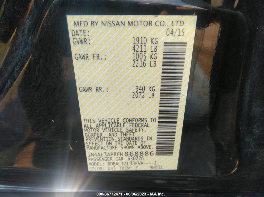 2015 NISSAN ALTIMA 2.5 SL - 1N4AL3AP8FN868886