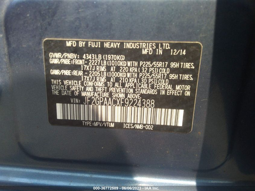 2015 SUBARU XV CROSSTREK - JF2GPAACXF9224388