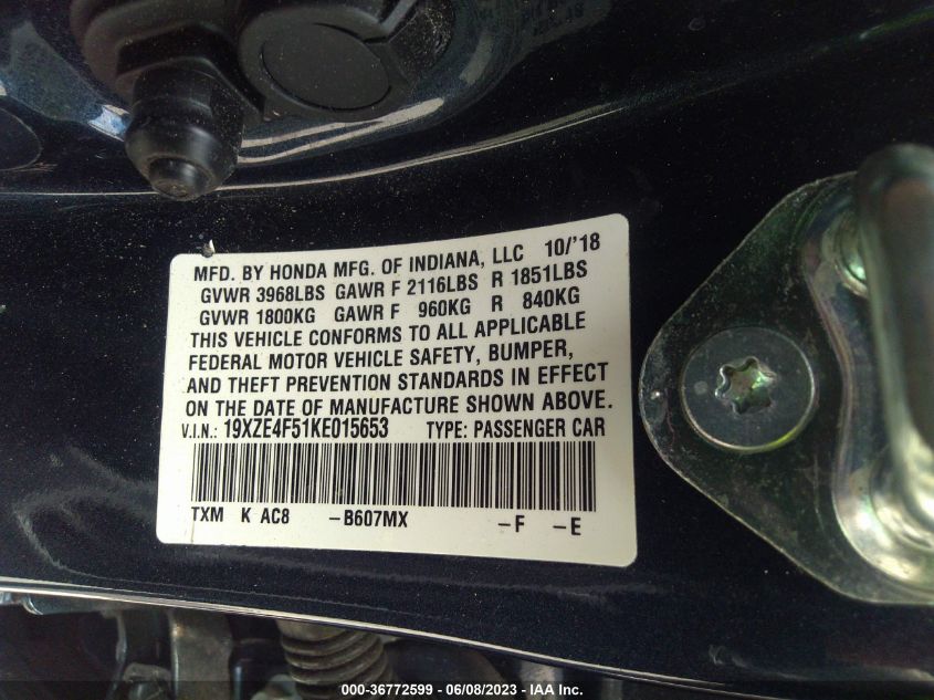 2019 HONDA INSIGHT EX - 19XZE4F51KE015653