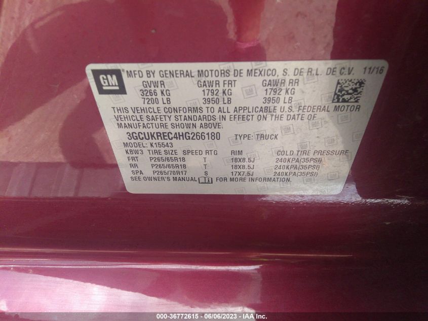 2017 CHEVROLET SILVERADO 1500 LT - 3GCUKREC4HG266180