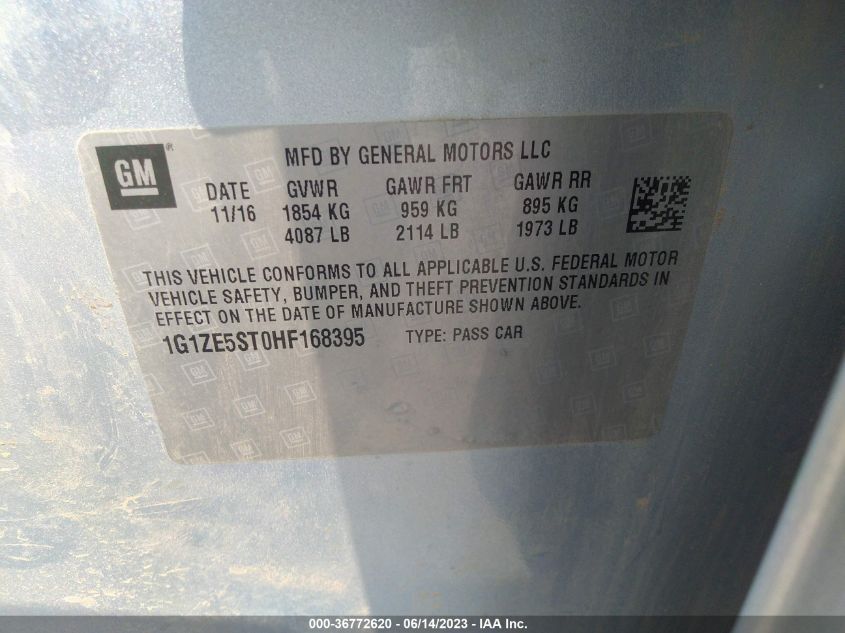 2017 CHEVROLET MALIBU LT - 1G1ZE5ST0HF168395