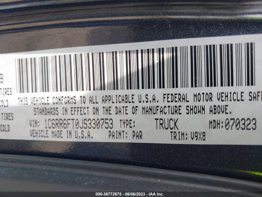 2018 RAM 1500 ST 1c6rr6ft0ks330753