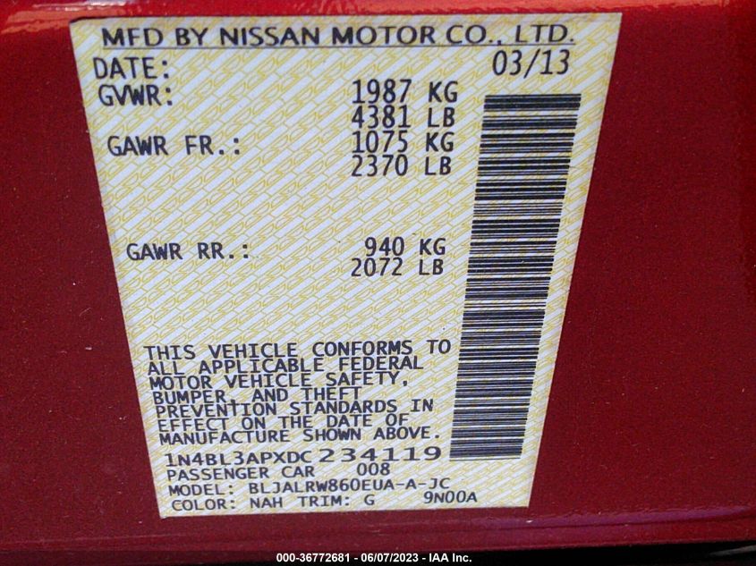 2013 NISSAN ALTIMA 3.5S/3.5SV/3.5SL - 1N4BL3APXDC234119