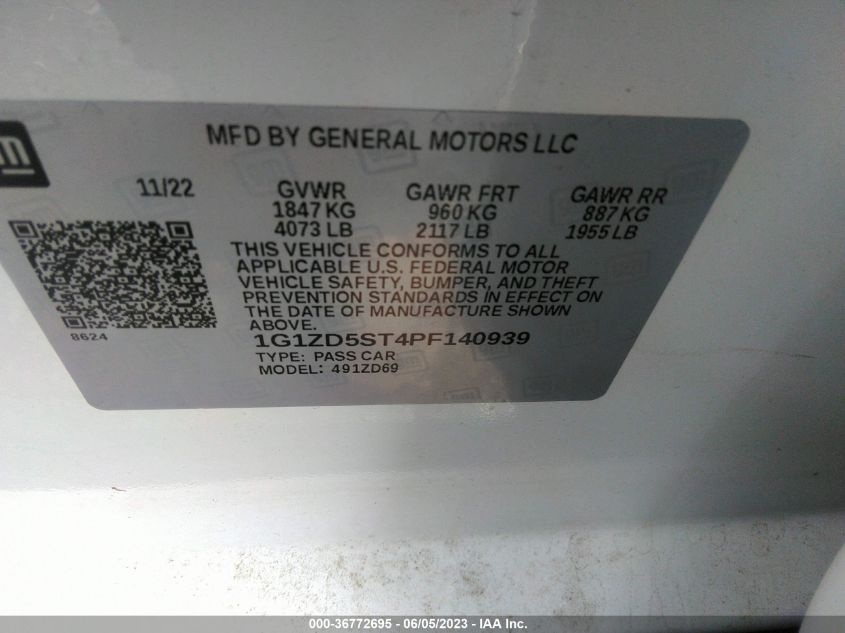 2023 CHEVROLET MALIBU LT - 1G1ZD5ST4PF140939