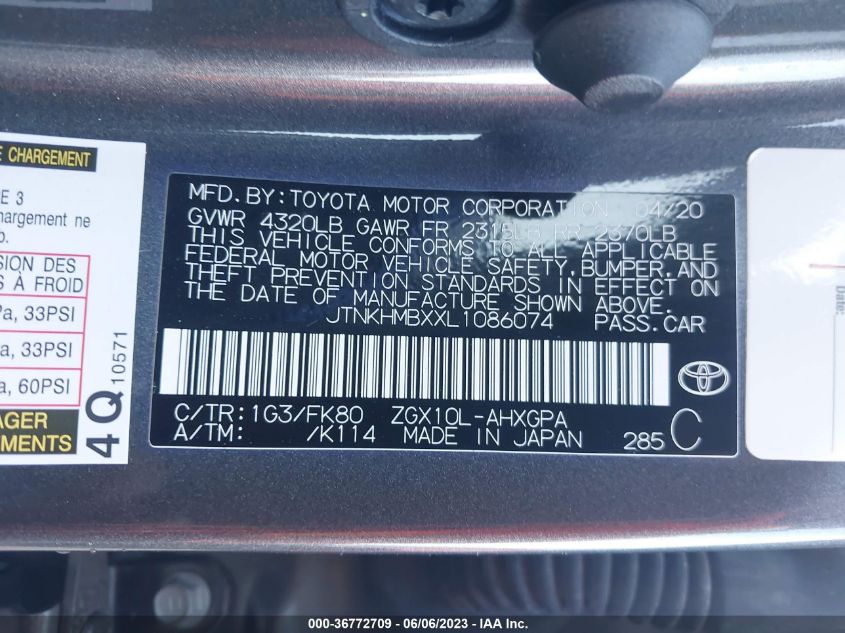 2020 TOYOTA C-HR XLE/LE/LIMITED - JTNKHMBXXL1086074