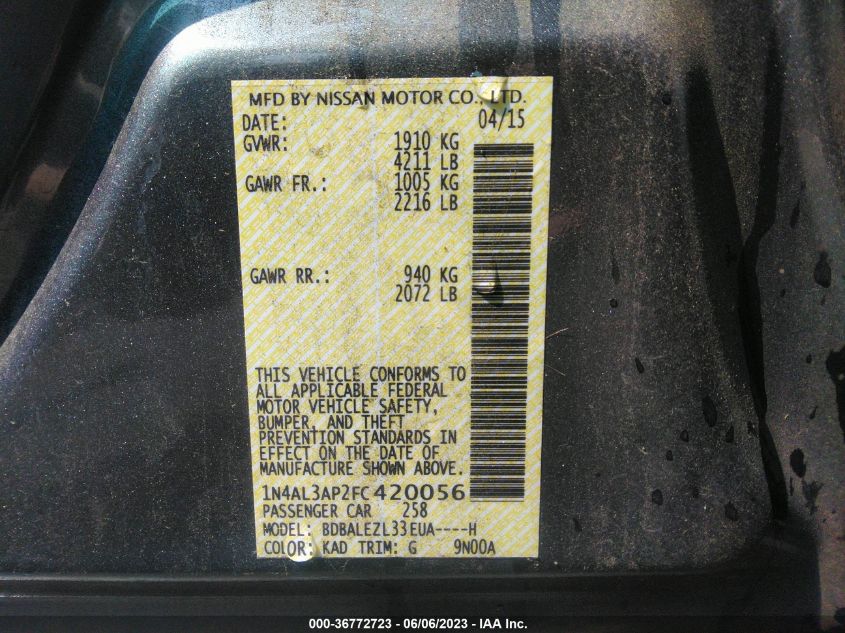 2015 NISSAN ALTIMA 2.5 S - 1N4AL3AP2FC420056
