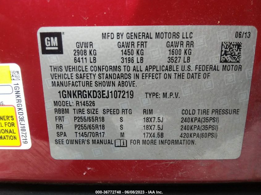 2014 CHEVROLET TRAVERSE LT - 1GNKRGKD3EJ107219